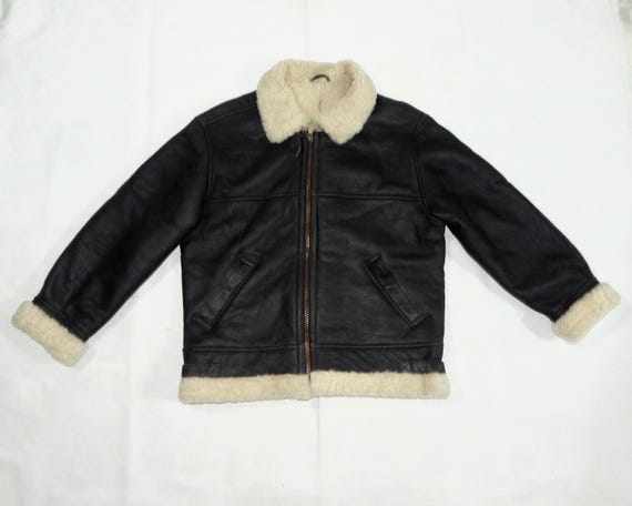 Manteau Vintage Conbipel En Cuir Et Shearling (daim à Poils) - Taille 42 - Style Parka Des Années 80/90 - Occasion Très Bon état