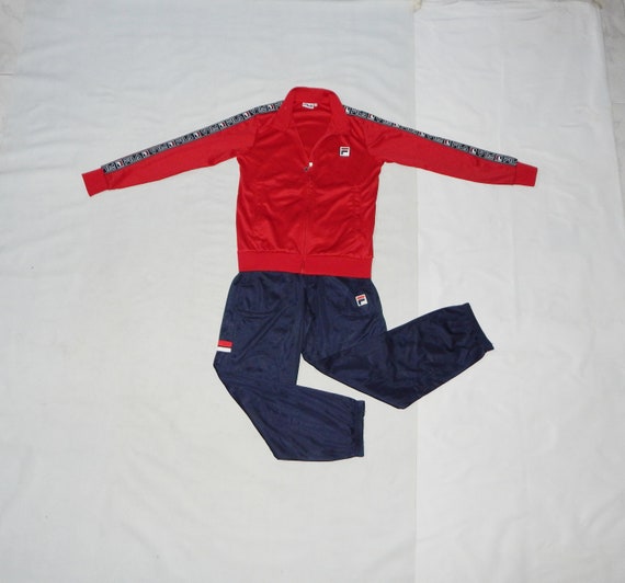 FILA Rare 90s-2000s Boy's and Girl's Tracksuit 2pcs Jacket and Pants. Label  Size XS/S. Red/navy Blue 