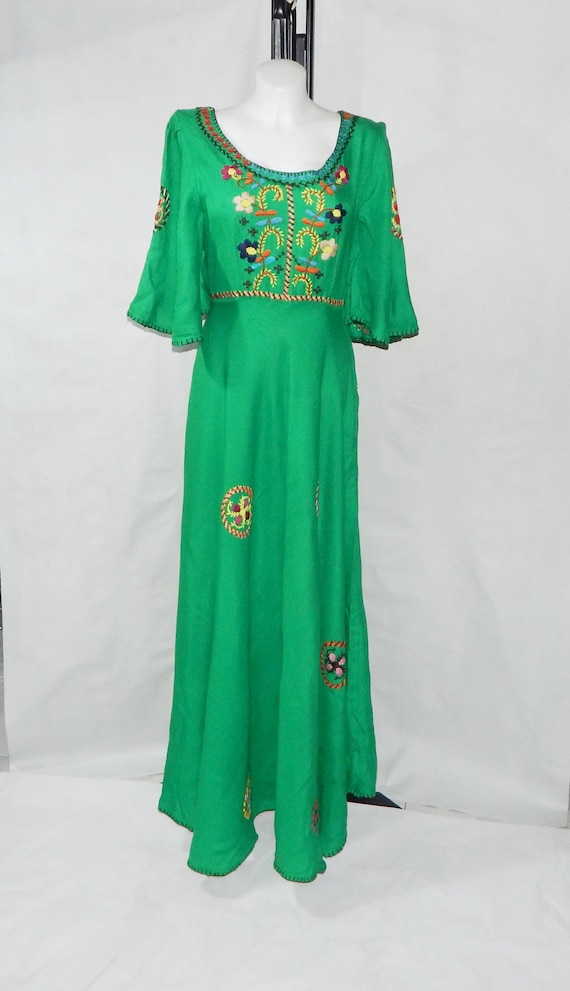 Ethnic Vintage Maxi Light Wool Dress Short Bell S… - image 1