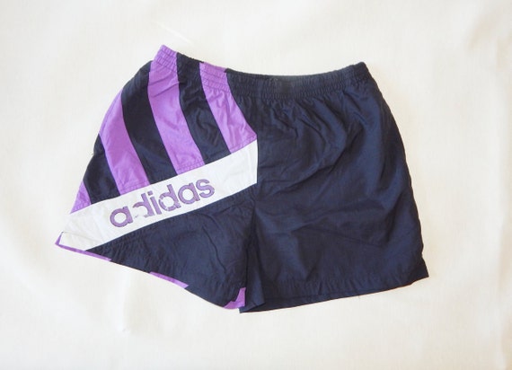 ADIDAS Vintage 80s to 90s Adults' Beachwear Sport Shorts . Label Size: D 5 , GB M, Us M. Black/Purple