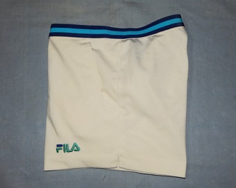 FILA Becker Vintage 80er/90er Jahre Becker Herren Tennis Shorts, Labelgröße IT50, UK36, US34. Weiß, blau, klar