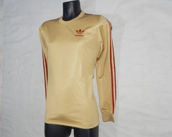 ADIDAS Vintage 80s Trefoil Zeldzaam ongedragen voetbaltrainingsshirt met lange mouwen voor volwassenen. Tagmaat D-S, Uk-S, US-S/M. Beige/Bordeauxrood