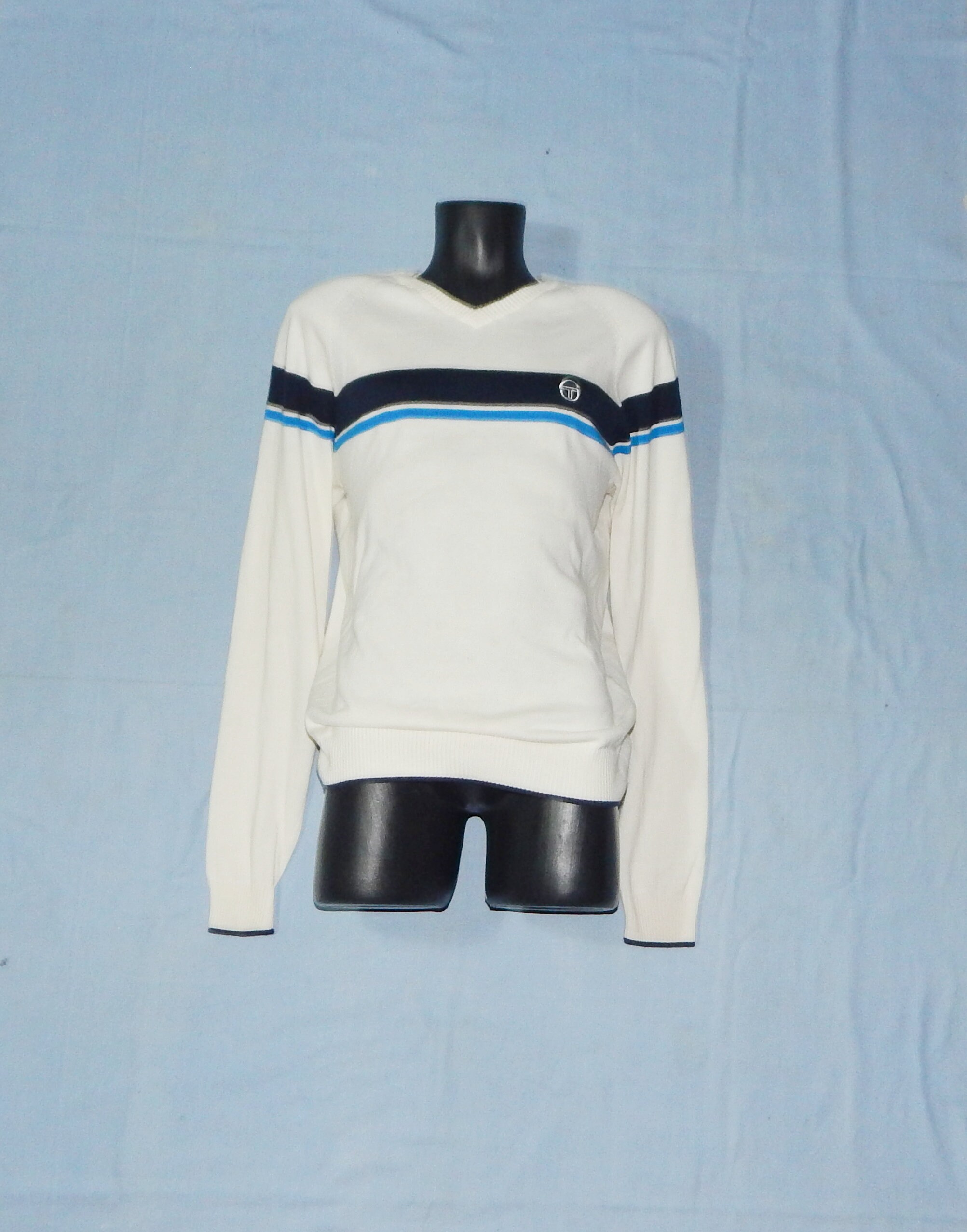 Image of Sergio Tacchini Vintage 90S To 2000S Rare Men's Cotton V-Neck Knit Sweater Jumper. Size Xl-It, | 36-38Us/Uk