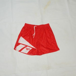 REEBOK Vintage 90s Adults&#39; rare Football, soccer sport  Shorts. Label Size M, Red, White
