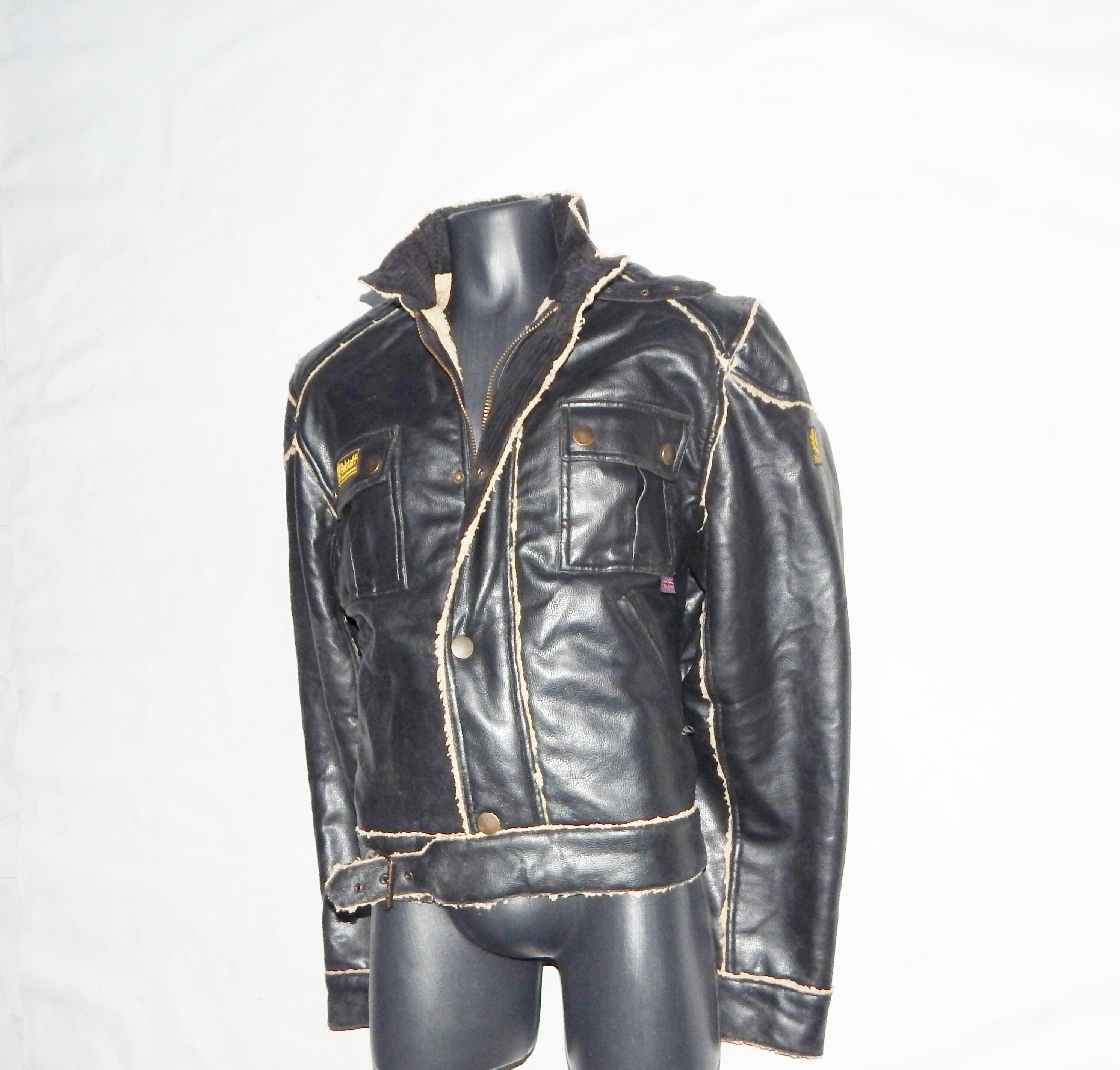 BELSTAFF Men s Biker Jacket Black Polyvinyl. Label Size XL. Black