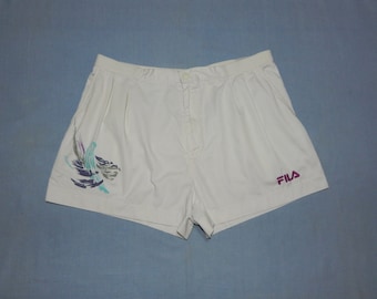 FILA Becker Vintage 90s Adults' Retro Tennis Cotton Shorts, Label Size IT52, Uk38, US36. White