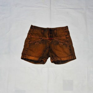 MARITHE' FRANCOIS GIRBAUD Vintage 90s/2000S Women's Fashionable Linen Carpenter Cargo checked Shorts. Label Size: 30. Brown/orange image 1