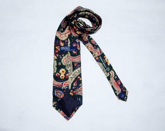 RALPH LAUREN Polo Made Vintage 90s Rare Exclusive  100% Pure Silk Tie. Length 144 cm. Multicolour cashmere design
