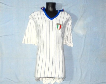 ITALIEN 1982 Stil Vintage Made in Italy Fußball Fifa World Cup Team Trikot T-Shirt. Etikettengröße L. weiß, Blau