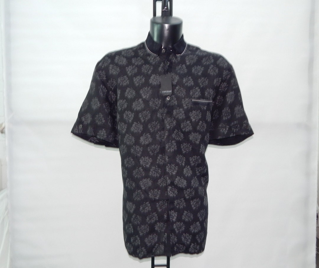 Buy CORTIGIANI Vintage 90s Fashion Italia Men's New Short Sleeves Pure  Linen Polo Neck Label Size: Black/grey Online in India