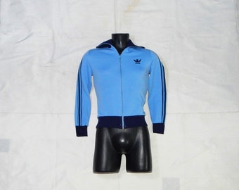 ADIDAS Vintage 80s Trefoil Adults&#39; Football Training Tracksuit Top Jacket. Label Size S. Light Blue/ Blue