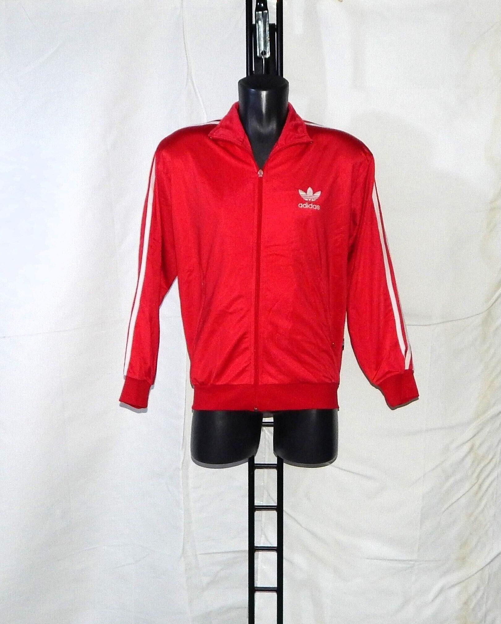 トップス adidas TRUCK JACKET 80s USA Vintage 80s Adidas Track Top Zip Jacket White Navy Blue Red