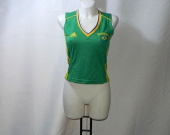 Adidas Vintage 2000s Brazil Excellent Made in Brazil Women&#39;s national team Volley Sport Vest . Label Size M, Stretch Fit. Green, yellow
