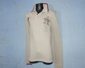 AERONAUTICA MILITARE Vintage 2000s Unworn Men&#39;s Amazing Long Sleeves Cotton Polo Shirt . Size: L. Beige\Red
