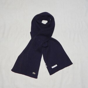 LACOSTE Vintage 90s Adults' Pure Wool Very Long Scarve. Size cm 200x22. Navy Blue