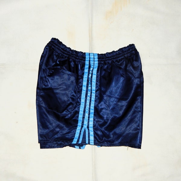 ADIDAS Vintage 70s to 80s Trefoil Adults' Football Short Shorts made in West Germay. Label Size D 6, Uk/Us XL(L). Blue, clear