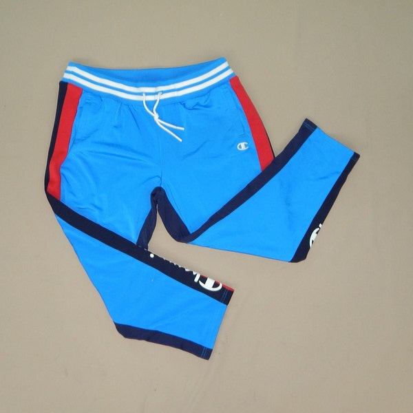 CHAMPIONS Vintage 90s/2000s Excellent Adults' Training Tracksuit Pants. Label Size: XXL. Light Blue/Red