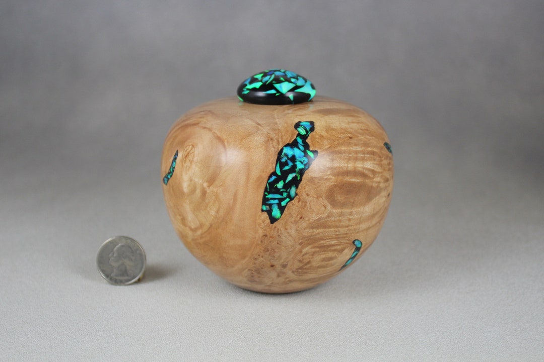 Small Wooden Urn 26 Cu. In. Handmade Maple Burl Inlayed Urn Cremated Ash Urn Handcrafted Design