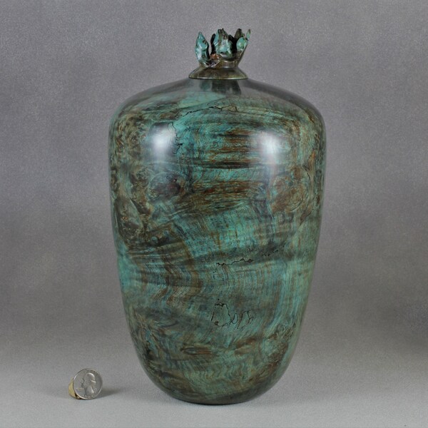 Large Wooden Urn (203 Cu. In.) Handmade From Stabilized Spalted Maple Burl