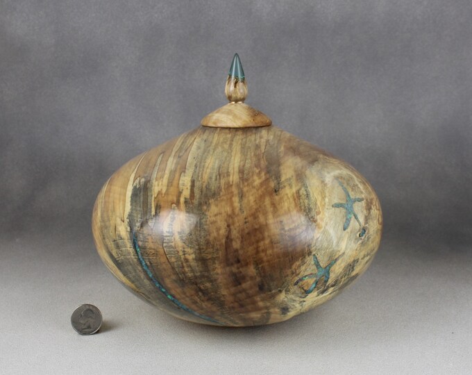 Image showcasing Large Urn (209 Cu. In.) Handmade Natural Color Spalted Buckeye Unique ...