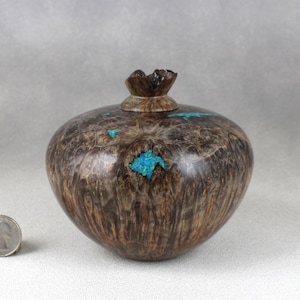Handmade Maple Burl Urn with Opal Inlay: Small Memorial Vessel