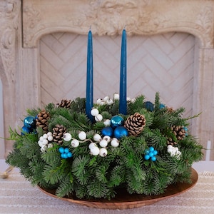 The Winterfest. Holiday Decoration, fresh Christmas , Real Centerpiece, Candle Holder, Event western cedar, Noble Fir.