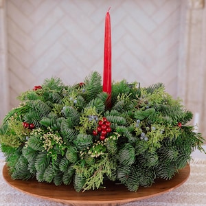Traditional. Holiday Decoration, Christmas Centerpiece, Real Centerpiece, Event Centerpiece, Noble Fir.