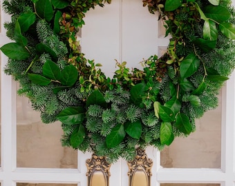 MAJESTIC, Fresh Noble fir, Fresh salal, Red huckleberry, Holiday Wreath, Fresh Wreath, Door Wreath, Hanging Wreath, Lemon Leaf, Event Decor.