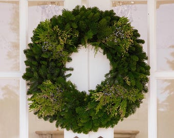 The Glade, Fresh Noble fir, Fresh Incense Cedar, Real Juniper, Holiday Wreath, Fresh Wreath, Door Wreath, Hanging Wreath, Event Decoration.