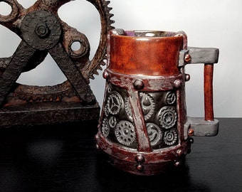 Steampunkmok, keramische koffiemok, aardewerkmok, aardewerkmok