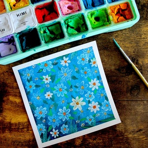 Blue Florals- PRINT original gouache painting