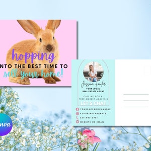 Realtor Frühling Postkarte, Grundbesitz Osterpostkarte, Grundbesitz Marketing, gewisses Häschen Karte, Frühling Pop By, Canva Vorlage, Download