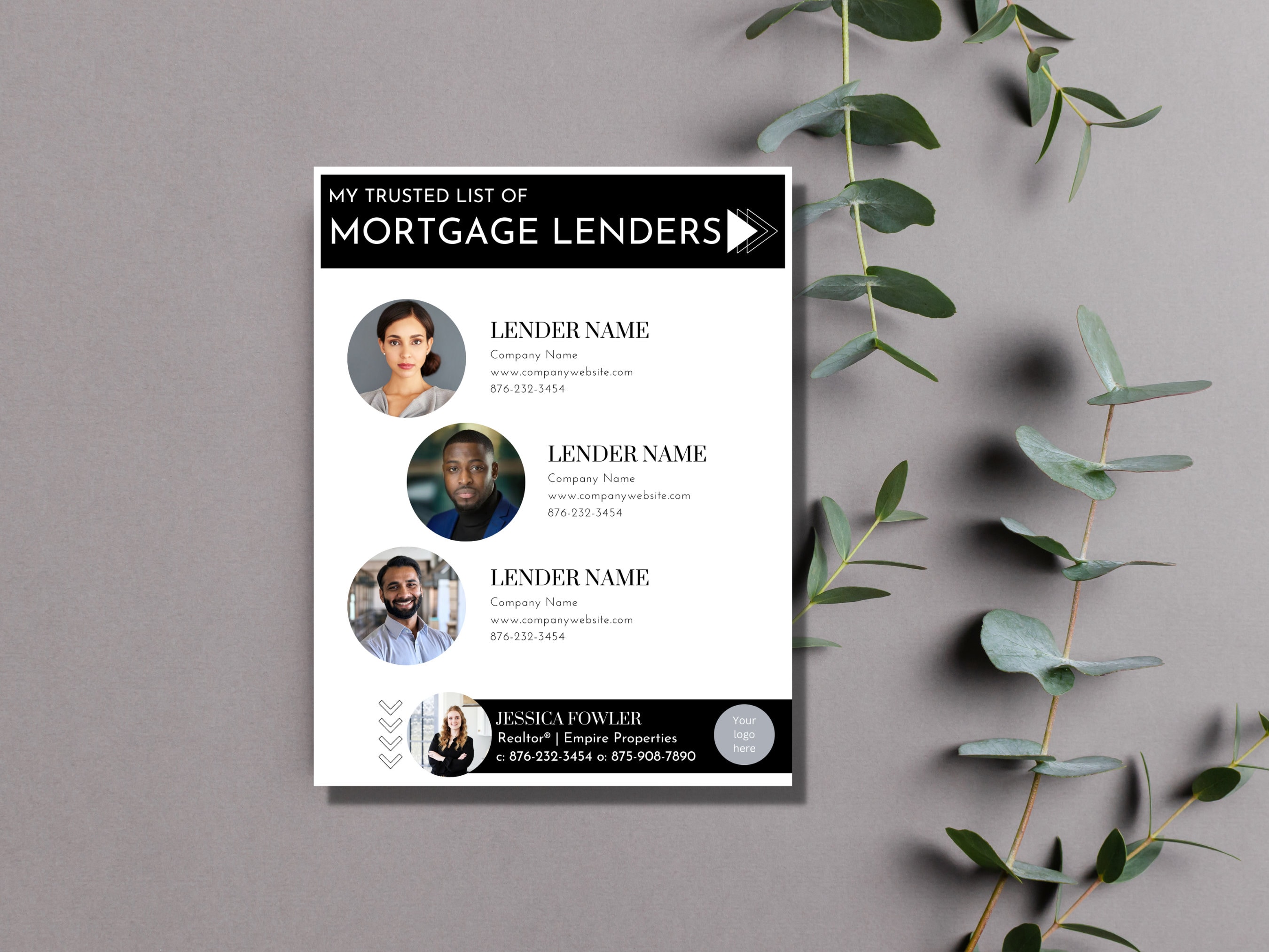 Preferred Lender List, Favorite Vendors, Trusted List of Mortgage Lenders, Edit and print, Canva Download, Realtor, Real Estate