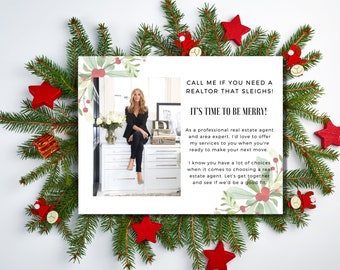 Holiday Postcard for Real Estate Agents | Realtor Christmas Post Card | Hello Neighbor | December Marketing | Canva Template | Farming