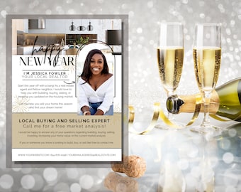 New Year Real Estate Flyer, Realtor Hello Neighbor Letter, Realtor Farming Letter, Realtor Letter, Real Estate Winter Marketing, Canva