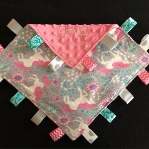 Pink and Gray Unicorn Sensory Baby Blanket Toy