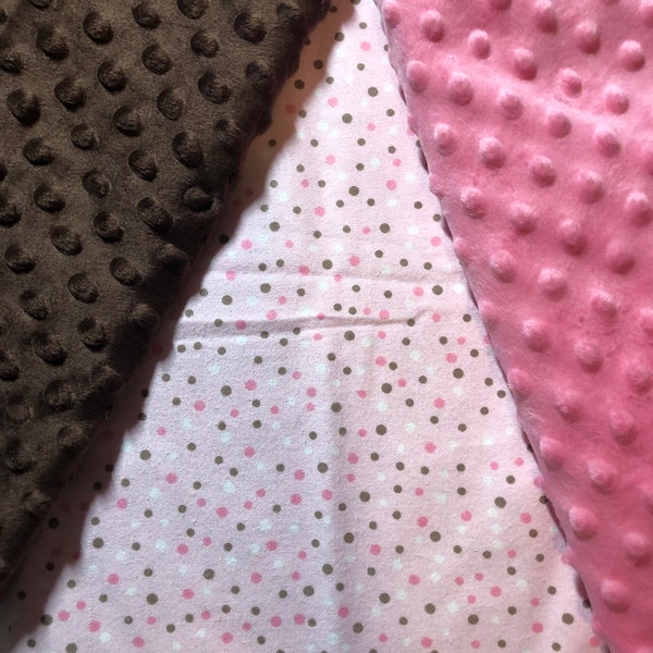 Pink and Brown Polka Dots Sensory Baby Blanket Toy