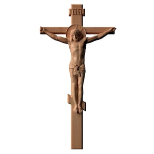 Holzschnitzerei: Jesus am Kreuz - Christliche Wandkunst, religiöse Kruzifixskulptur