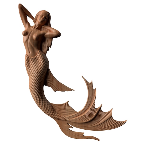 Mermaid Wood Carving: Unique Nautical Décor Accent. (3)