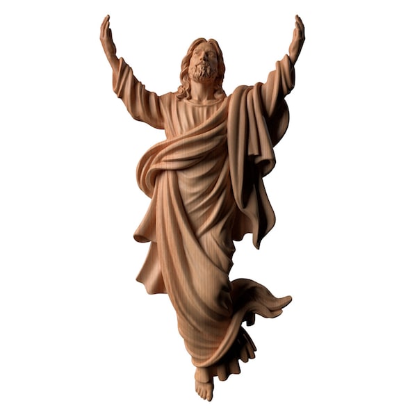 Resurrected Jesus Wood Carving - Handcrafted Religious Art, Spiritual Christ Sculpture for Home Decor, Church Display, Easter Gift (1)