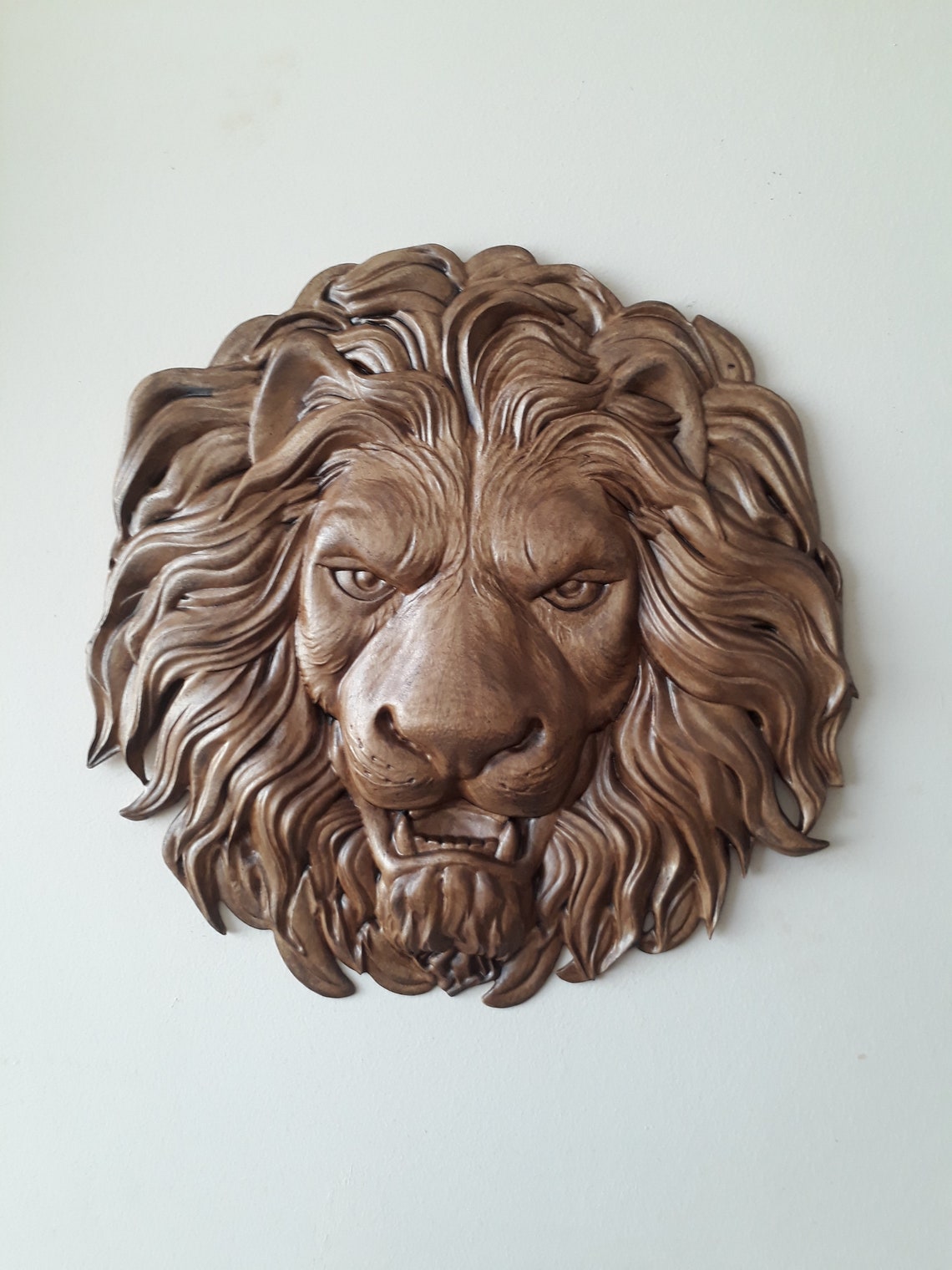 Lion head carved in wood /Home decor Etsy