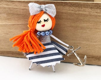 Blue sailor doll brooch - nautical brooch - nautical fashion - sailor brooch - marine doll