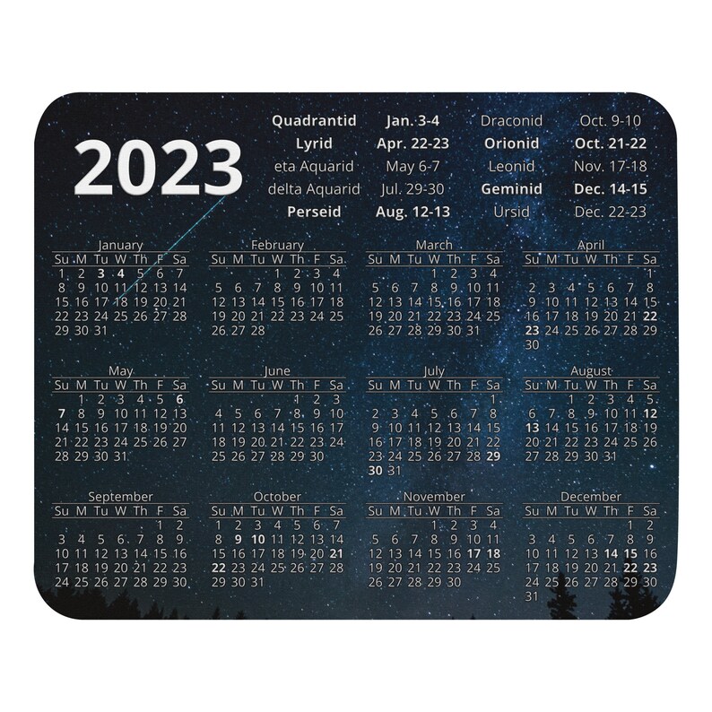 2023 Meteor Shower Calendar Mouse Pad Etsy Canada
