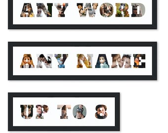 Large 4" Letters - Custom name or any word montage letter cutout picture frame - Family, Mom, Dad, Home, or Any Name or Any Custom Word