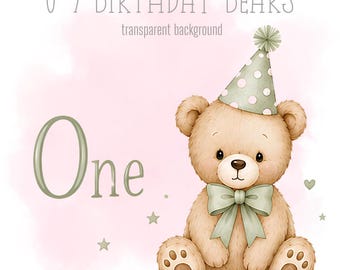 Sage Birthday Bears, 1-9 PNG, Little bears, Sublimation Design, Sweet teddy Clipart, Trending bears, Instant Digital Download