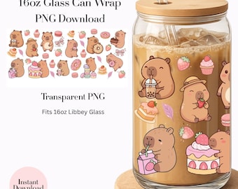 16 Unzen Glasdosenverpackung, Whimsey Capybaras Tumbler Design, Libbey Wrap Download