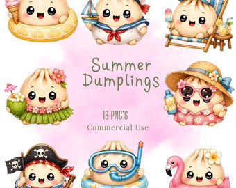 Pacote de imagens PNG de bolinhos de verão com personagens de comida kawaii em tons pastel.