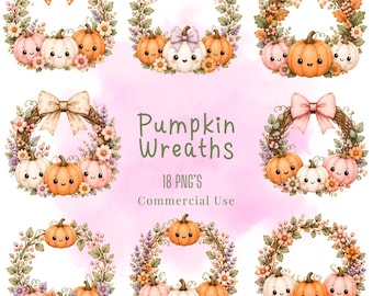 Bundle de cliparts couronnes de citrouilles, illustrations PNG Kawaii pastel (téléchargement numérique)