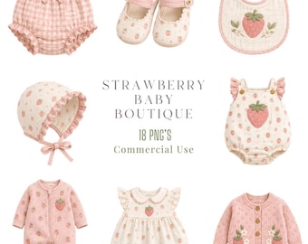 Strawberry Baby Boutique Clipart PNG Bundle |  Nursery Watercolour Clipart | Baby Shower  | Nursery Decor PNG |