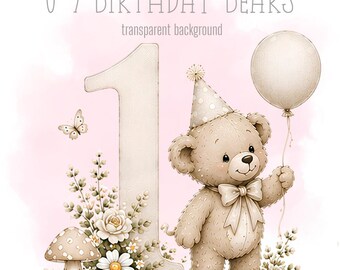 Neutral Birthday Bears, 1-9 PNG, Little bears, Sublimation Design, Sweet teddy Clipart, Trending bears, Instant Digital Download